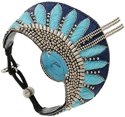 Embroidered Brahma Bracelet (Turquoise), NAHUA