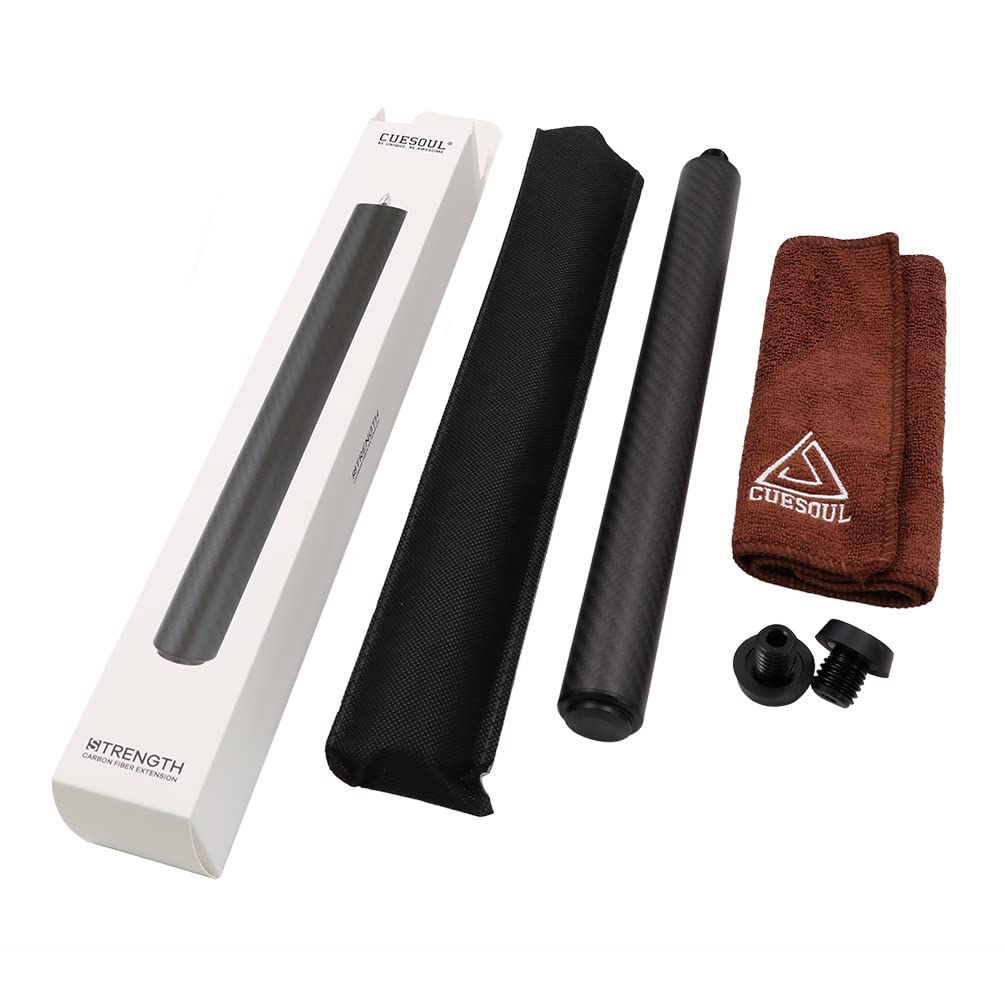CUESOUL 12 Inch Carbon Fiber Pool Cue Extension with 3 Bumpers Fittings