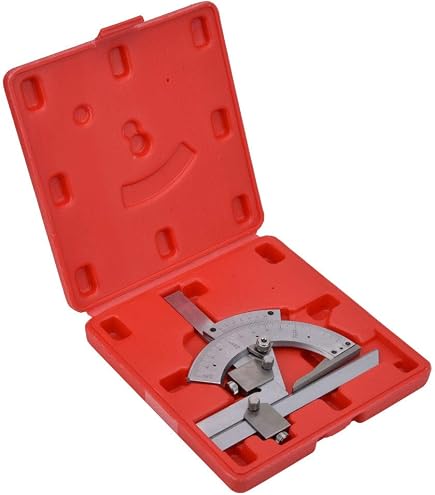 Accusize Universal Dial & Bevel Protractor Set – 6″ & 12″ Blades, 5′ Reading, 360° Graduation, With Magnifier & Case