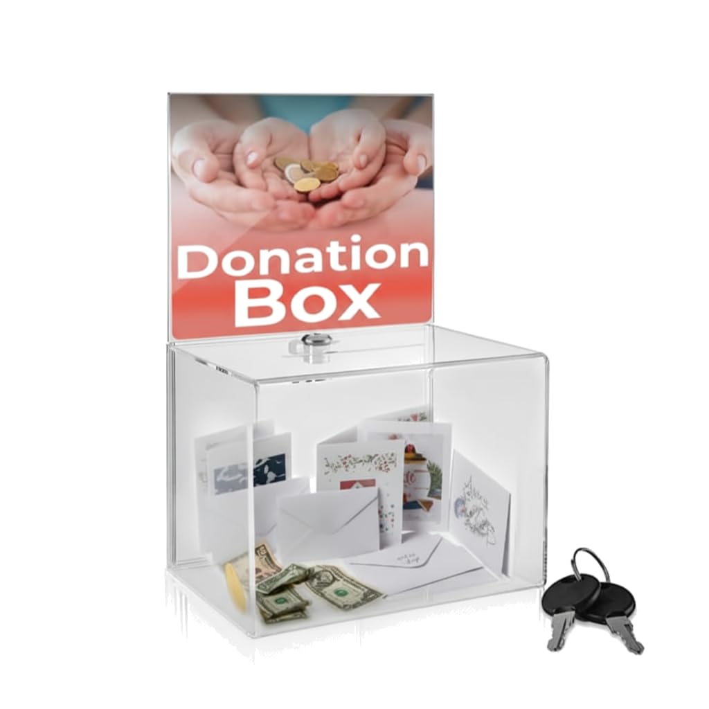 My Charity Boxes Wide Donation Box - Ballot Box - Suggestion Box - Acrylic Box - Tip Box- with Large Display Area