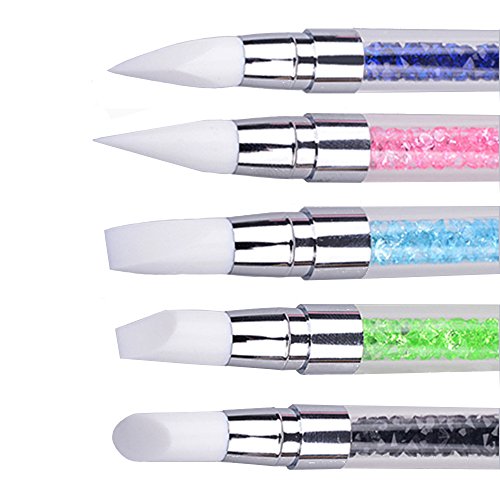 Born Pretty 5Pcs Nail Silicone Brushes GEL Nail Art Carving Pen Brushes Nail Sculpture Painting Brush Pen With Rhinestone Acrylic Handle