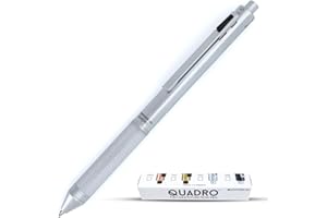 Monteverde USA Quadro 4-in-1 Multifunction Pen - Silver Finish - 3 Ballpoint Colors & Mechanical Pencil - Solid Brass Barrel with Knurled Grip - Refillable & Portable