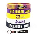 Basketball Silicone Wristband Bracelet -4 or 5PCS Assorted Color - One of The Five is Adjustable (23LeBron)