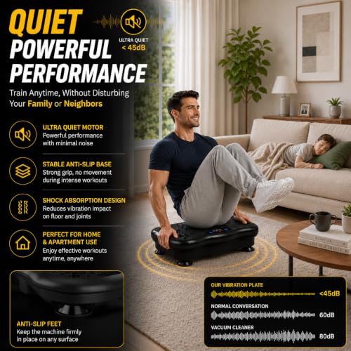 RIGID FITNESS Vibration Plate Exercise Machine with Remote Control - 2 Resistance Bands, P1-P5 Modes & 1-99 Speed Levels - Touchscreen, Bluetooth Speaker & USB Port - Support up to 150kg/330lbs