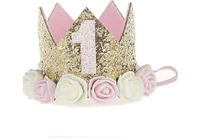 Haomaomao Baby Birthday Crown, Girls Party Hat Princess Gold Flower Tiara Photo Props Decorations Birthday Gifts