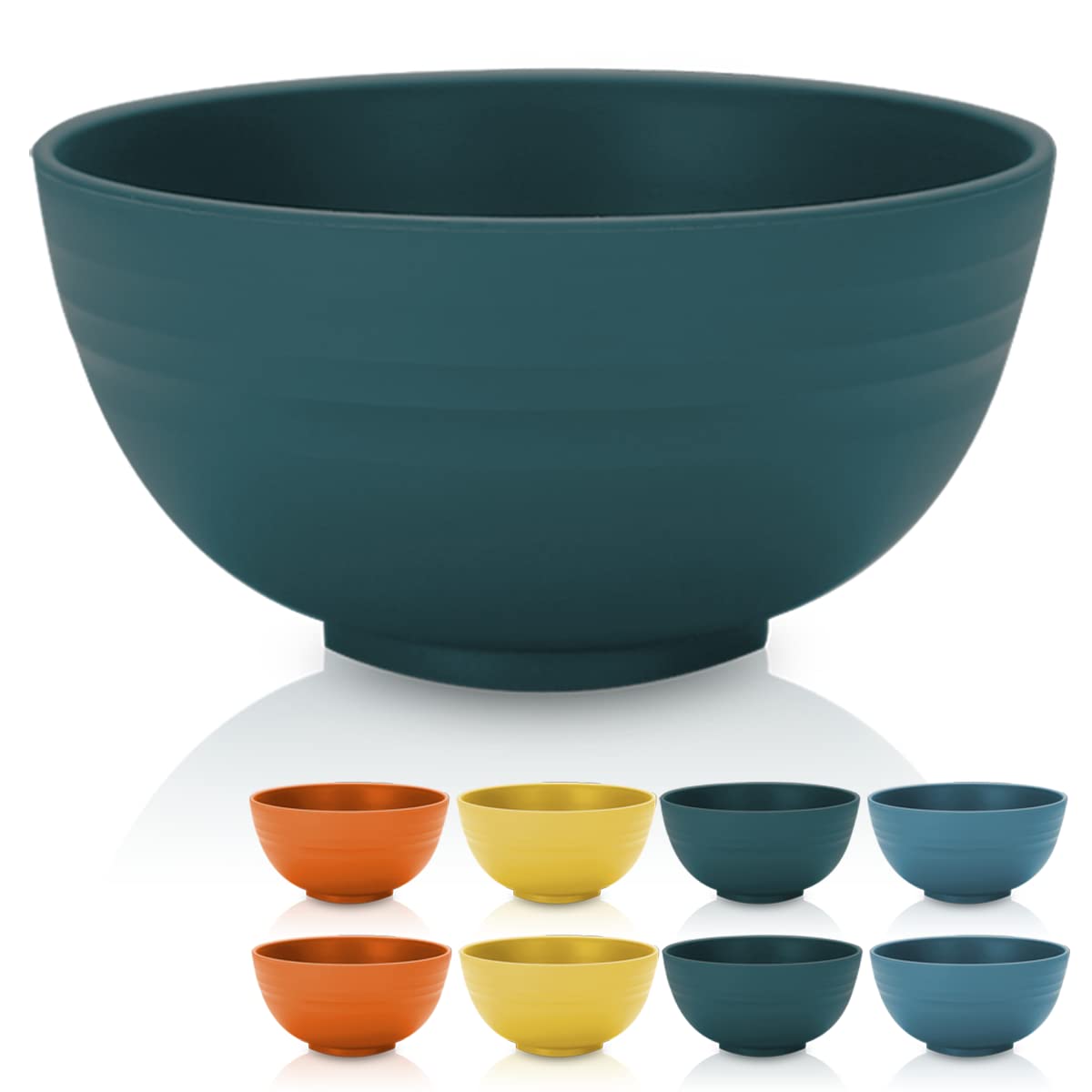 Kyraton 760 ml Plastic Cereal Bowls 8 Pieces, Unbreakable and Reusable Light Weight Bowl for Rice Noodle Soup Snack Salad Fruit BPA Free Dishwasher Safe (Dark Green)