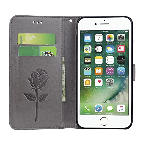 Scheam iPhone 7 Plus iPhone 8 Plus Wallet Leather Case Protective Durable Phone case Shell Folio flip Cell Phone Cover Bag Card Slots,Cash Pocket,Grey