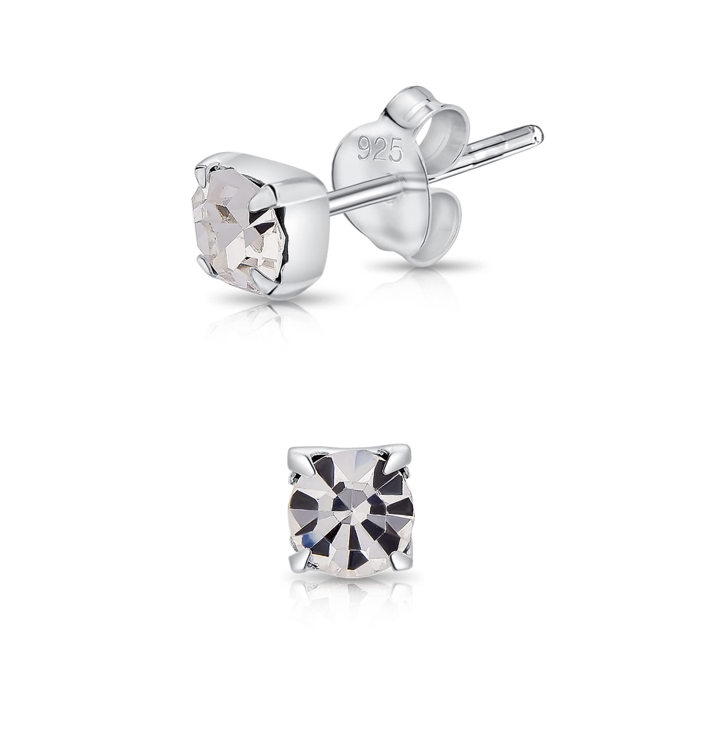 DTPsilver® 925 Sterling Silver SMALL Square Stud Earrings made with Round Glittering Crystals from Swarovski® Elements - Diameter: 4 mm - Colour : Clear Crystal — image 1