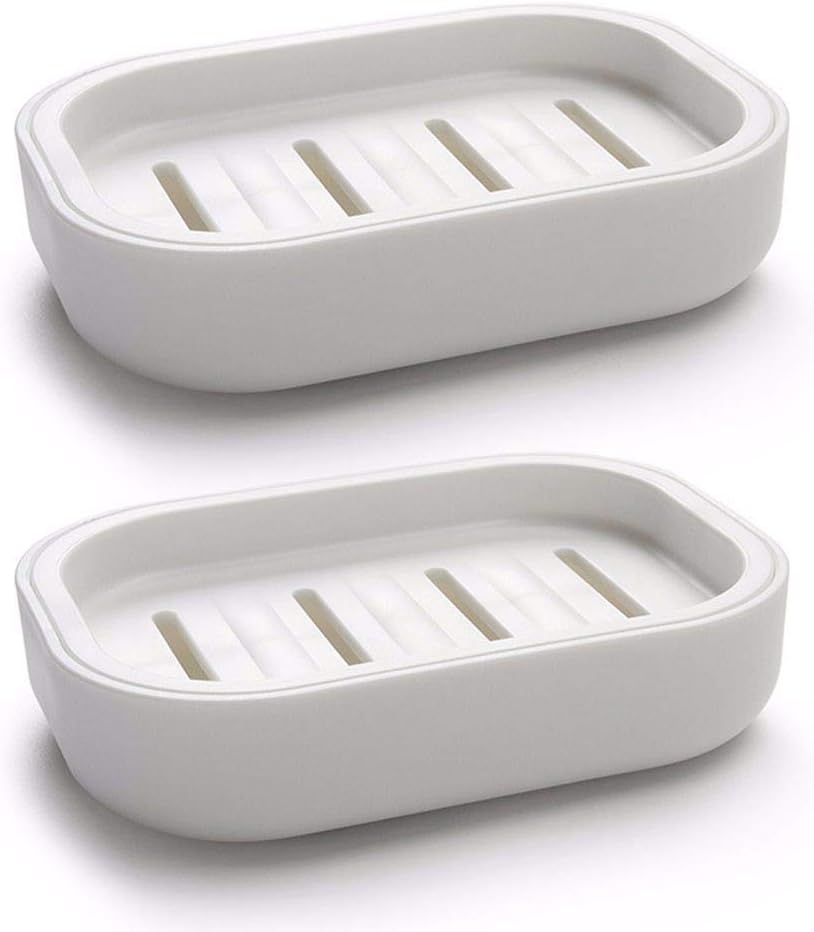 Viewnub 2 Pack Soap Dish Double Layer Draining Soap Saver for Bathroom,White