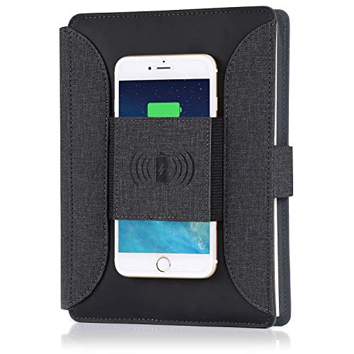 Phone Charging Business Padfolio with Qi Wireless Charger and USB Port, Travel Portfolio Organizer and Power Bank Battery, PU Leather and Lined Notebook Paper - Thumbnail 7