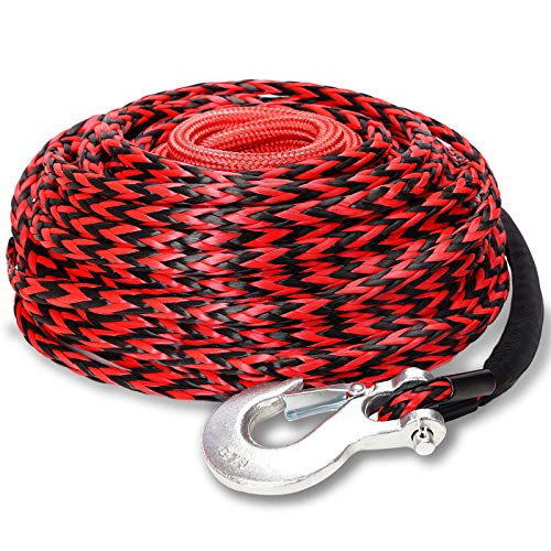 AZAMIA Synthetic Winch Rope, 3/8" x 95' 25000 LBs 12 Strands Red