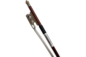 PAITITI 4/4 Full Size Violin Bow Brazil Wood Mongolian Horsehair Round Stick Ox Bone Artist Frog Fully-Line Abalone Inlay Silver Wrap