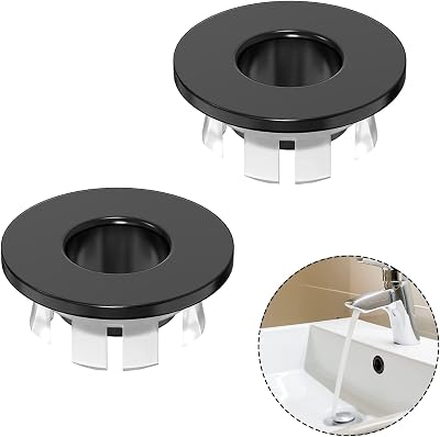 Bansusu 2Pcs Black Overflow Ring Sink Cover Round Bath Kitchen