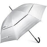 G4Free UPF 50+ 52 Inch UV Protection Umbrella, Automatic Open Hook Handle J Stick Golf Umbrellas for Rain, Sun & Wind Protection(Silver/Black)
