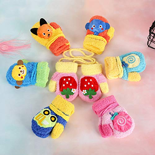 Pausseo Toddler Baby Thicken Girls Boys Cartoon Finger Warm Knitted Gloves Solid Color Touchscreen Mittens Fleece Thicken Plush Outdoor Mittens Students Knitted Wool Casual Play Snow Gift Glove