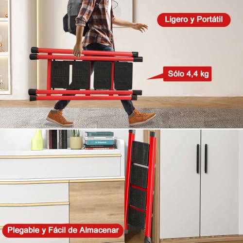 ADILIKADII Escalera Plegable de Acero，Escalera 4 Peldaños Doméstica Portátil con Pedal Ancho Antideslizante, Escalera Tubular Escalera de Tijera Tipo de Interior Exterior Hogar Oficina Cocina Garaje