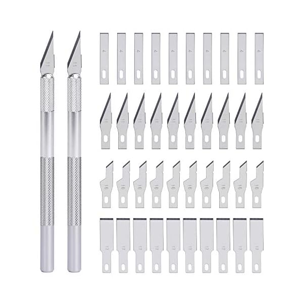 Bastelmesser Hobbymesser mit 2 stk Griffen und 40 stk Art Ersatzklingen Precision Craft Knife Skalpell Set fÃ¼r Gravur Skulptur DIY 42PCS
