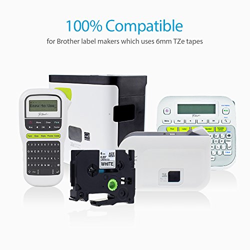 TZe Tape 6mm, Compatible brother label maker tape TZe-111 TZe-211 TZe-411 TZe-511 TZe-611 TZe-711, Brother P-touch PT-D200 PT-D210 PT-H100 PT-H110, 6 Pack(Black on Clear White Red Blue Yellow Green) - Thumbnail 3