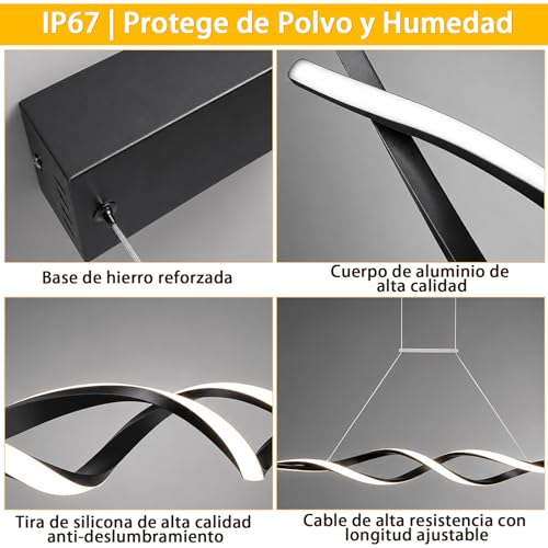 AUTOFAST Lampara de Techo Colgante 56W 100cm, Regulación Continua, Control Remoto, Diseño Ondulado Modernas, Lampara Colgante LED para Interior de Casas para Sala, Comedor, Recamara, Cocina
