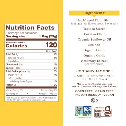 SIMPLE MILLS ALMOND FLOUR CRACKERS SNACK PACKS, SEA SALT, HEALTHY SNACKS FOR KIDS, INDIVIDUAL PACKS, GLUTEN FREE, 8 CT (PACK OF 1)