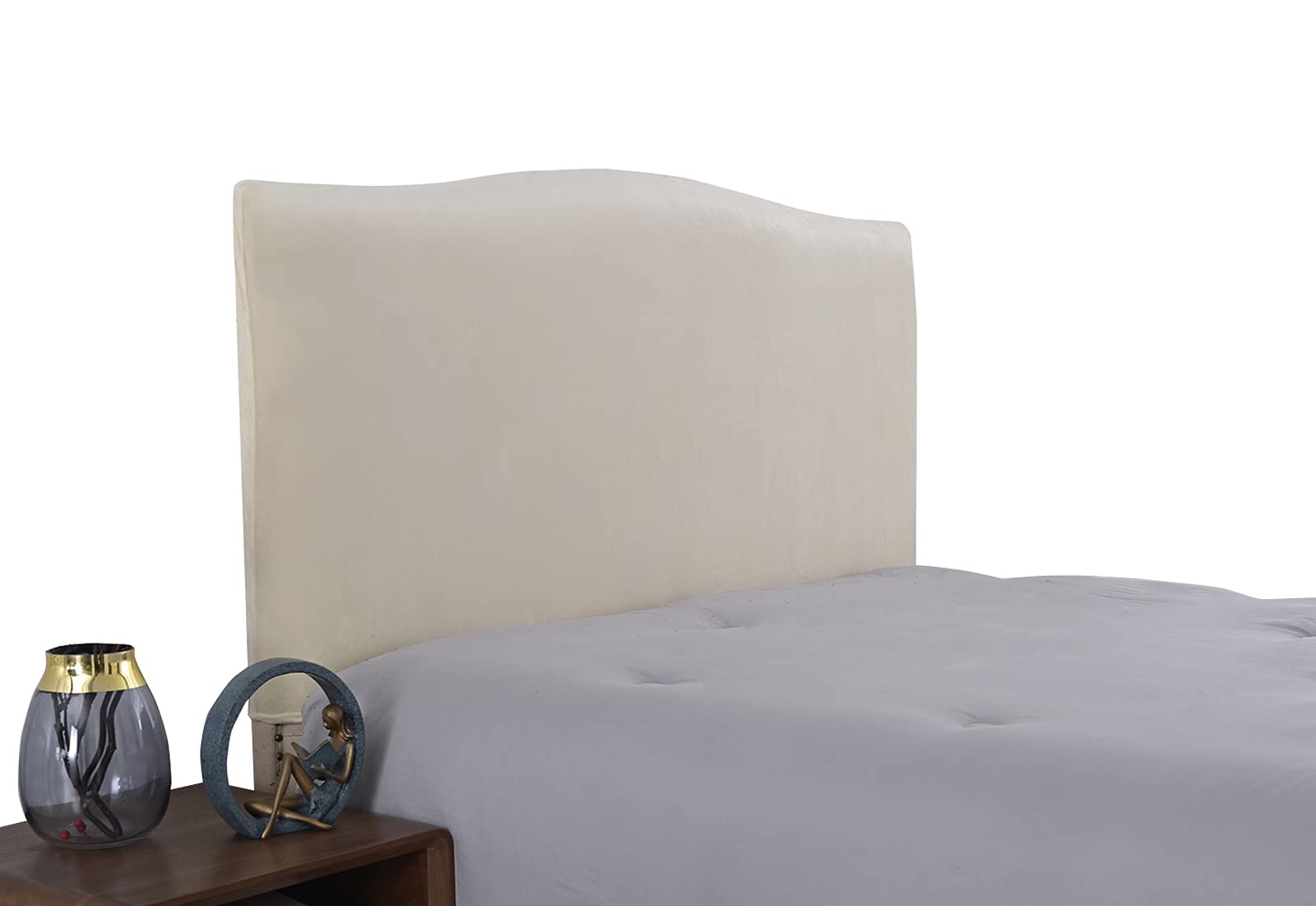 WINS Headboard Cover Stretch Velvet Headboard Protector Cover Dustproof Decor for Single Double King Size Beds Beige