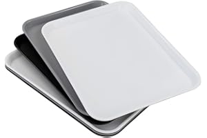 Ucake Large Plastic Fast Food Rectangle Serving Trays, 17.16 x 13.5 Inch, Black White Grey, 6 Packs