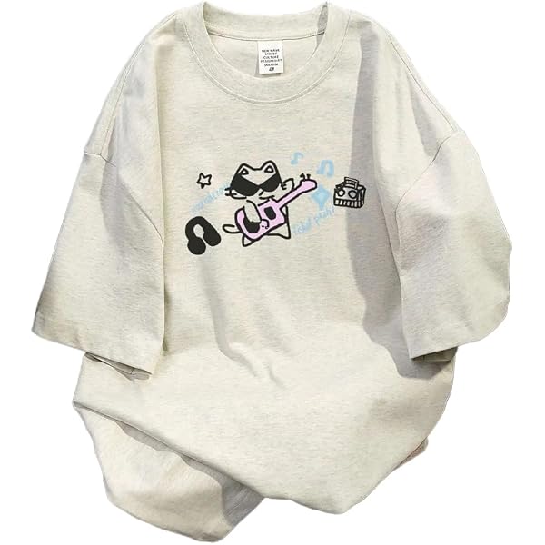 Maglietta Y2K Gatto Kawaii Per Donna - T-shirt Oversize In Cotone, Stile Harajuku Streetwear
