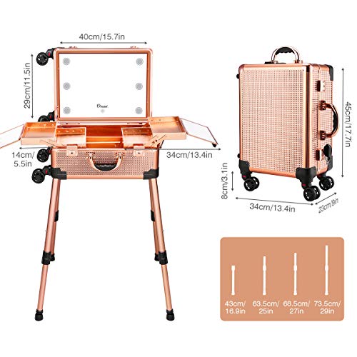 Ovonni Makeup Train Case with Bluetooth Speaker, Free Standing Portable Makeup Station with Lighted Mirror, Cosmetic Organizer Box for Makeup Storage, Rolling Artists Travel Studio for Women - Thumbnail 3