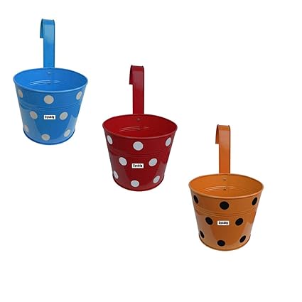 Kraftsplanet Garden Decor Set of Three Polka Design Metal Railing with Detachable Hooks