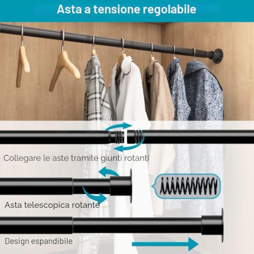 Clothes Hanging Rail, Clothes Rail Extendable Clothes Rail for Bedroom Window Showers 65-110cm Diameter 32mm White