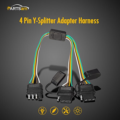 Partsam Universal 4 Way Flat Y Splitter Adapter 4 Pin Trailer Plug