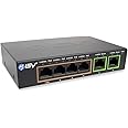 BV-Tech 6 Port PoE+ Switch 4 PoE+ Gigabit Ports with 2 Gigabit Uplink – 60W – 802.3at + 1 High PowerPort | Desktop Fanless Design | Sturdy Metal Housing