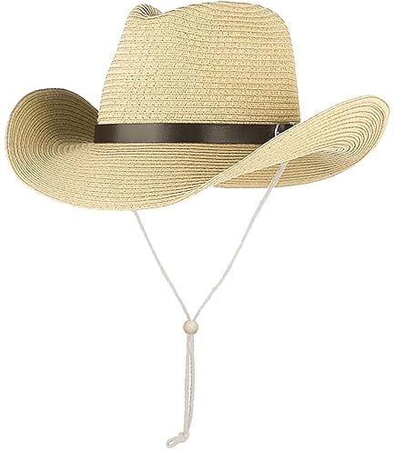 Straw Cowboy Hat for Men Women Wide Brim Sun Hat Cowgirl  display picture 3