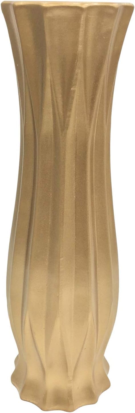 Rammento 60cm Tall Floor Standing Gold Flower Vase Ceramic Round & Flared Design