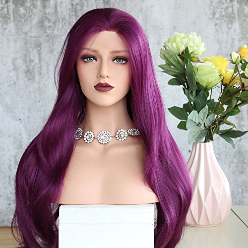 Long Purple Synthetic Lace Front Wigs For Women Heat Resistant Cosplay Wig