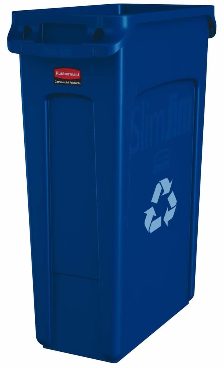 Rubbermaid Commercial Products Vented Slim Jim Waste Receptacle Bin 87 Litre Blue Recycling FG354007BLUE