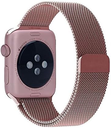 EAXUN Milanese Loop For Apple Watch Band 42mm Stainless Steel Link Bracelet Adapter Adjustable Magnetic Closure for iWatch Replacement Strap 38mm Black,Gold,Silver,Rose Gold 4 Colors (Rose Gold 42mm)