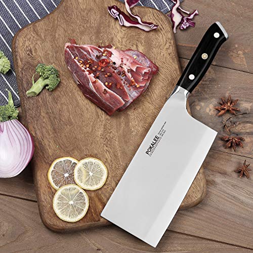 POKALEE 7 Inch Cleaver Chinese Butcher Knife, Best Quality German High