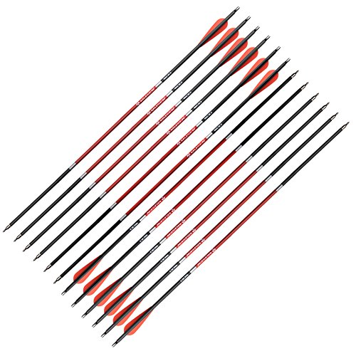 Musen Carbon Arrows 30-Inch Fletching 2.5'' Target Practice Archery Arrows for Recurve or Compound Bow(12 Pack) (Red) - Thumbnail 4