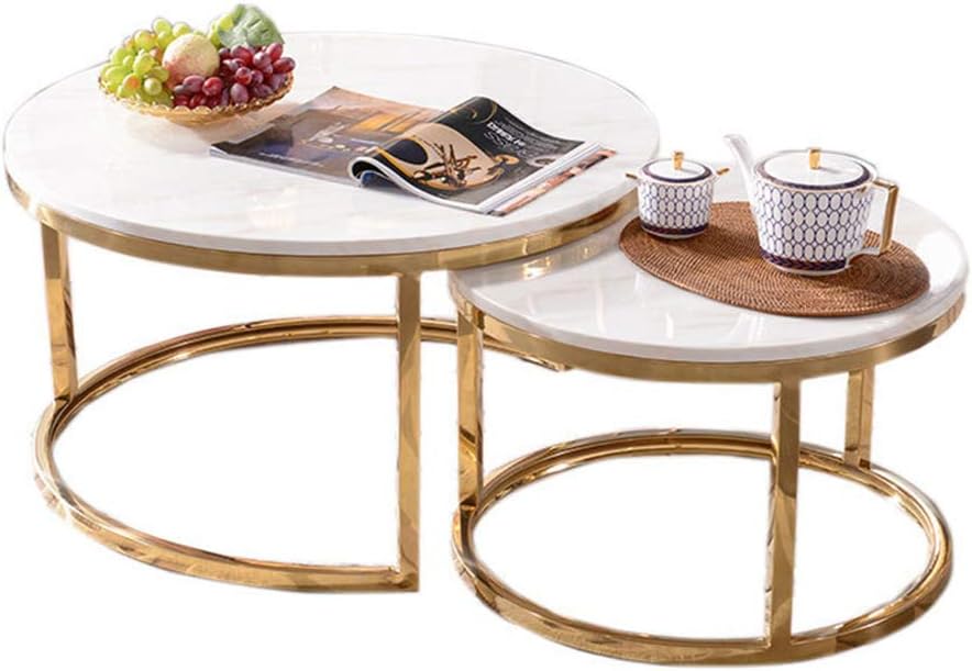 White Marble Coffee Tables Modern Coffee Table Tea Table 2 Small Side Tables Sofa Side Table Cocktail Table For Living Room Circle Amazon Co Uk Kitchen Home