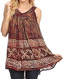 Sakkas Badalea Long Embroidered Sequin Beaded Batik Shirt Printed Tank Top Blouse