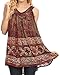 Sakkas Badalea Long Embroidered Sequin Beaded Batik Shirt Printed Tank Top Blouse