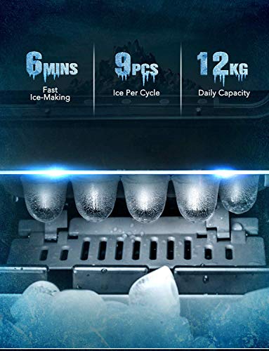 TOPELEK Countertop Ice Maker Machine, Ice Cubes Ready in 6 Mins, Make 26 lbs Ice in 24 Hrs with LED Display Perfect for Parties Mixed Drinks, Portable Electric Ice Machine 2L with Ice Scoop and Basket
