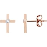 Cross Stud Earrings for Women Round Moissanite, Lab Grown or Natural Diamond Minimalist Dainty Push Back Earrings in 14K Gold Plated 925 Sterling Silver Jewelry Gift for Her