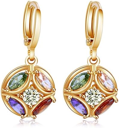 Embedded Colorful Zircon 3 Times of 18K Rose Gold Plated Pendant Earrings