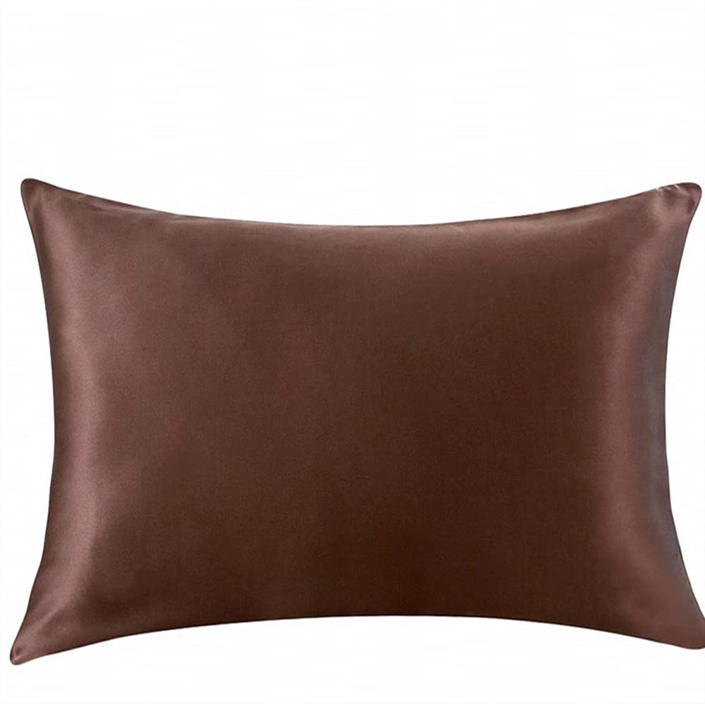 Juwenin Home Both Sides Luxury Mulberry Silk Pillowcase 19 Momme Soft Breathable Avoid Facial Wrinkles Hidden Zipper 1pc/pack 100% Pure Natural Silk (Coffee, Standard 50x75cm)