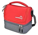LunchBots Duplex Insulated Lunch Bag - Dual Section Design Fits LunchBots Uno, Duo, Trio, Quad, Rounds, Bento Cinco Perfectly - Roomy Thermal Lunch Bag for Kids and Adults - Red