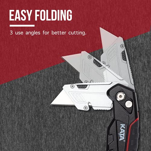KATA 2-Pack Heavy Duty Utility Knife,Quick Change Blade, Retractable and Folding Box Cutter for Cartons, Cardboard and Boxes - With 10pcs SK5 Sharp Blades Included,Blade Storage Design