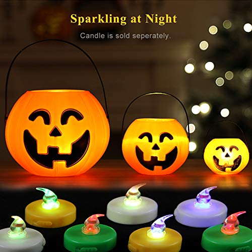 Portable Pumpkin Buckets, Candy Jar, Children Halloween Party Decoration Ornaments, 1 x Large + 1 x Small Candy Basket with Handle