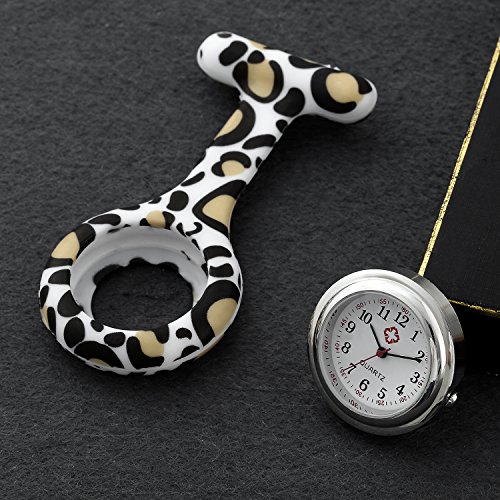 Lancardo Infection Control Hygienic Colorful Flowers Silicon Brooch Fob Nurse Watches (White Leopard)